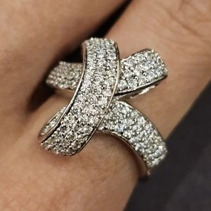 Pave Cubic Zirconia ribbon ring set in sterling silver. Size 8